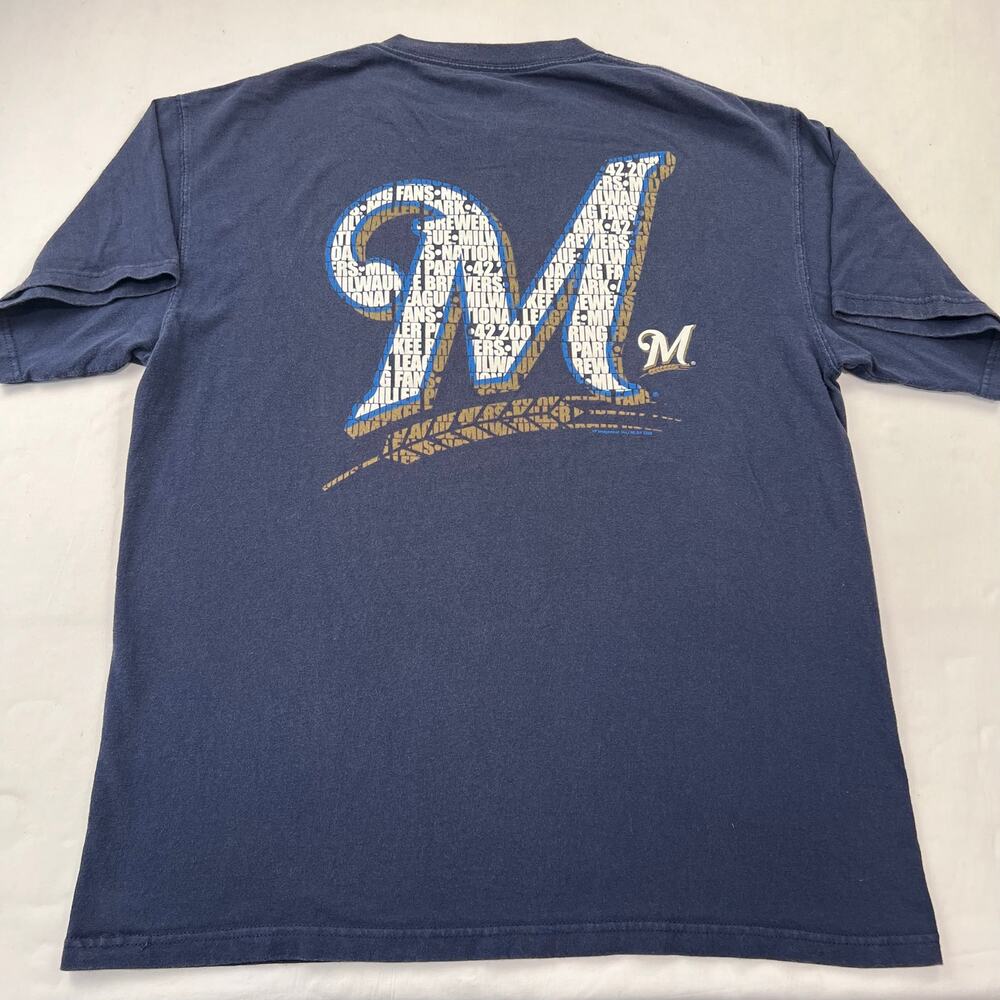Majestic Milwaukee Brewers T-Shirt Men's men’s size Large Navy Blue Y2K 2008